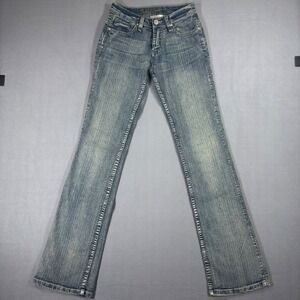 Daniel Jeans Bootcut Women 3-4 Blue Excellent Vintage Y2K Fleur De Lis Studded